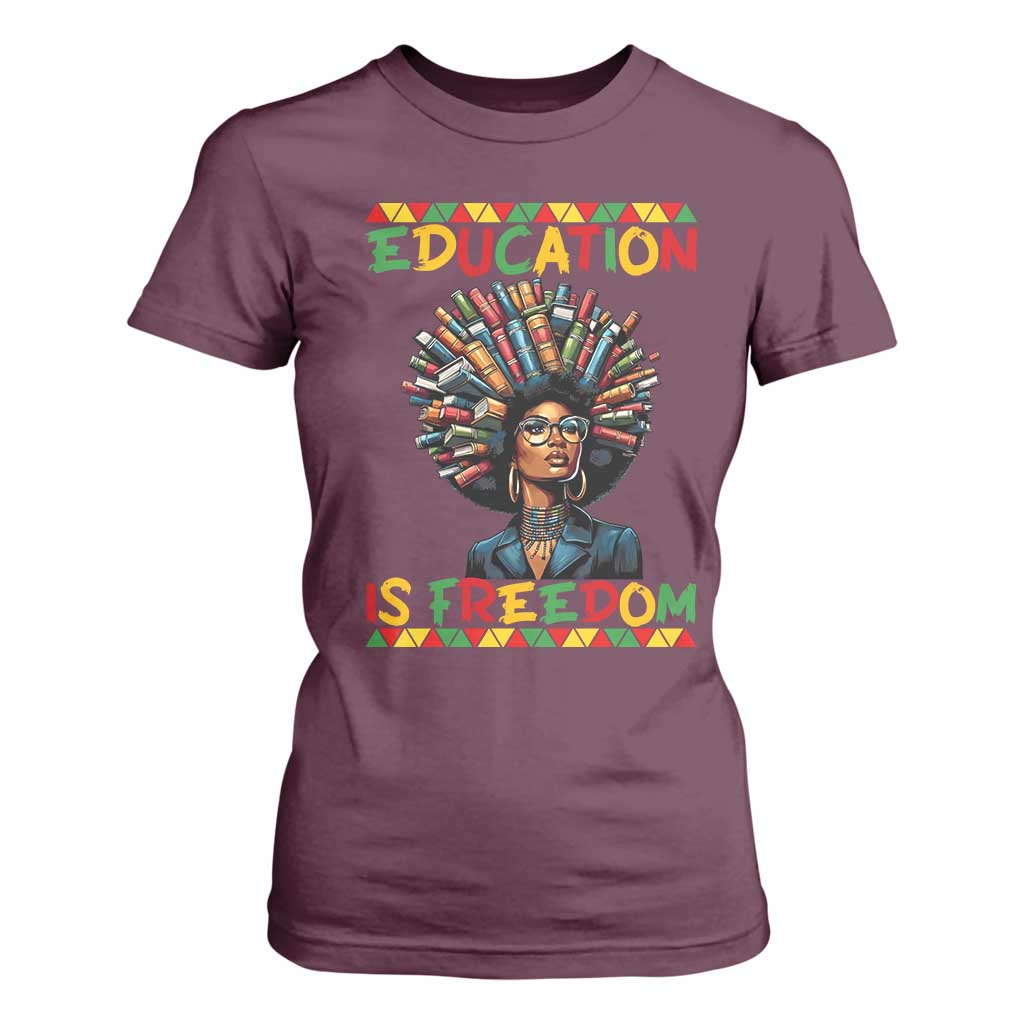 Education Is Freedom T Shirt For Women Black History Month Gift For Teachers TS12 Maroon Print Your Wear