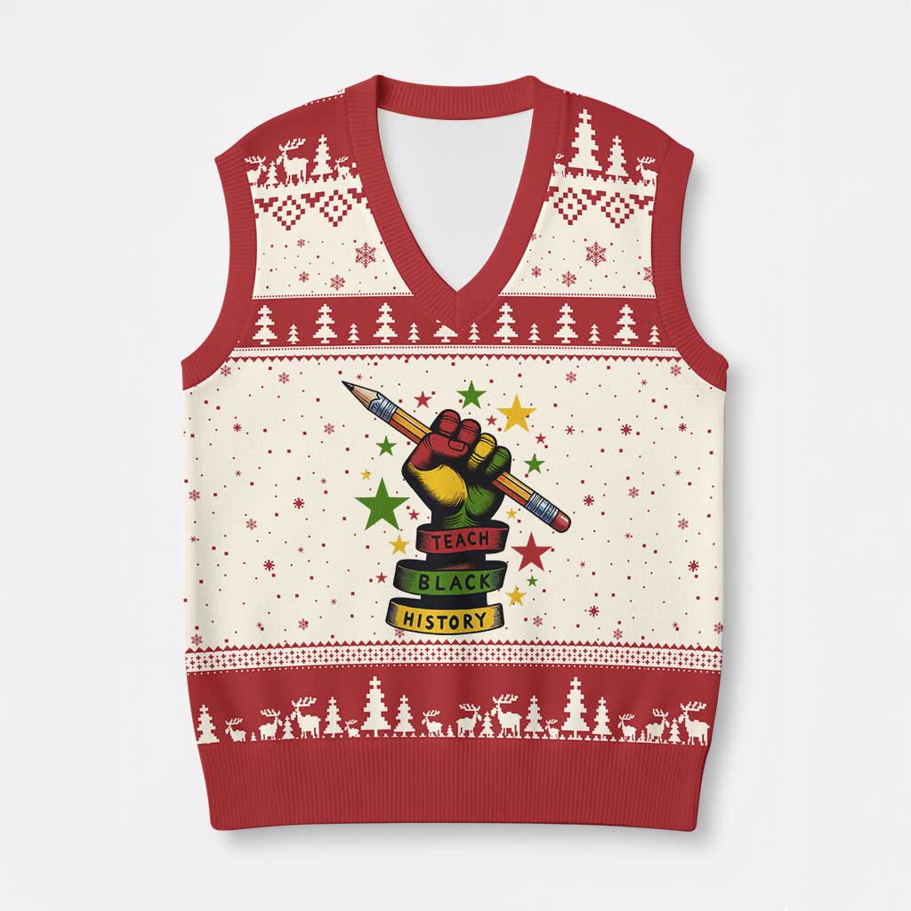 Teach Black History Education Pride V-Neck Knit Sweater Vest Black History Month TS12 Beige Red Print Your Wear