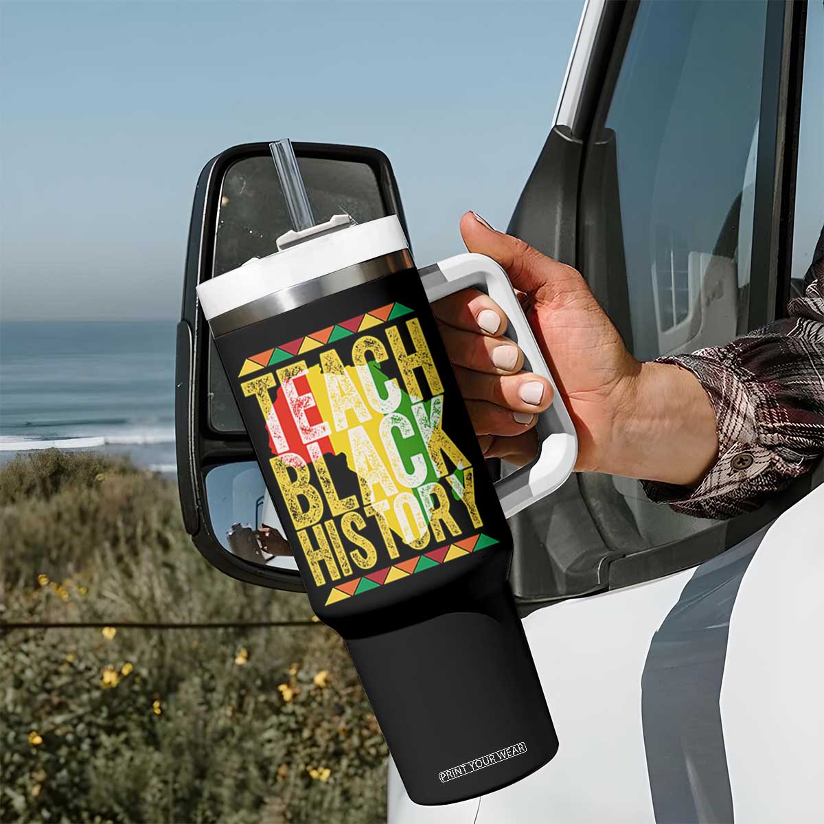 Teach Black History Tumbler With Handle Black History Month Gift For Teachers TS12 Print Your Wear