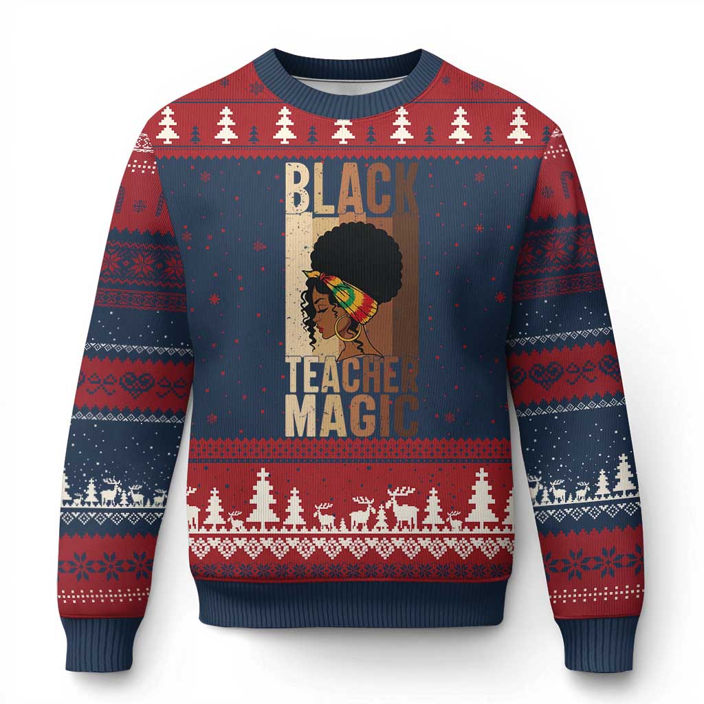 Black Teacher Magic Ugly Christmas Sweater African American Pride Teacher Life TS12 Navy Red Print Your Wear