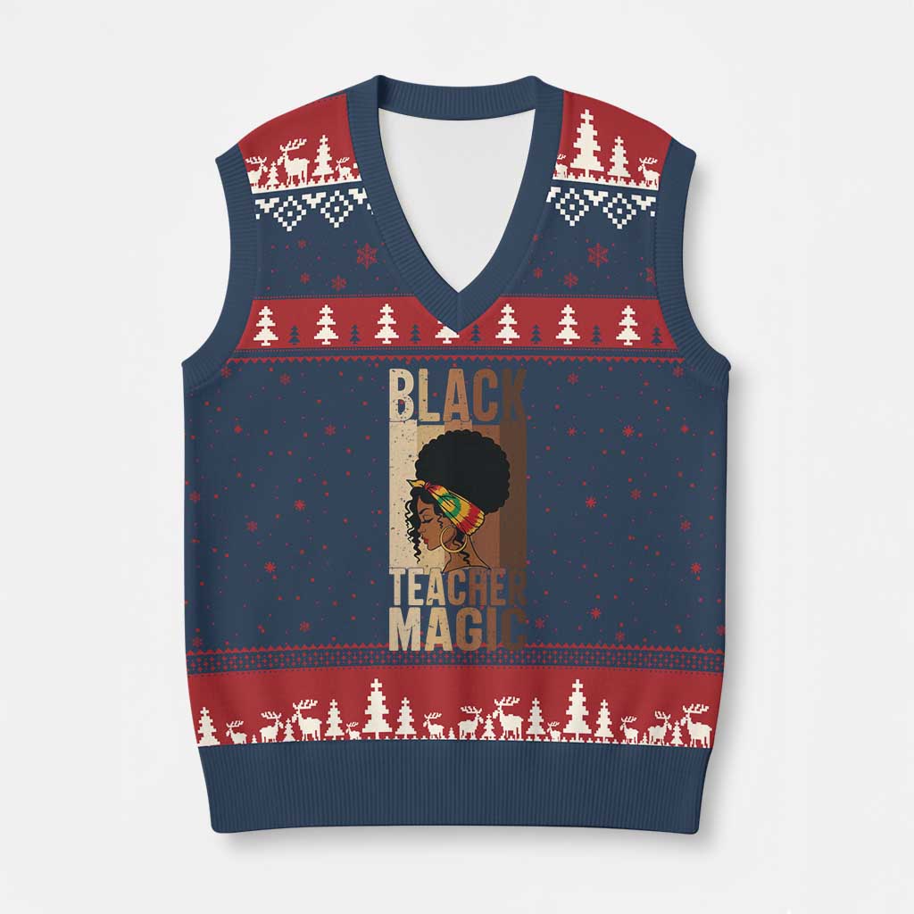 Black Teacher Magic V-Neck Knit Sweater Vest African American Pride Teacher Life TS12 Navy Red Print Your Wear