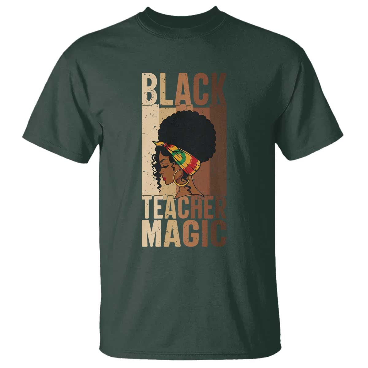 Black Teacher Magic T Shirt African American Pride Teacher Life TS12 Dark Forest Green Print Your Wear