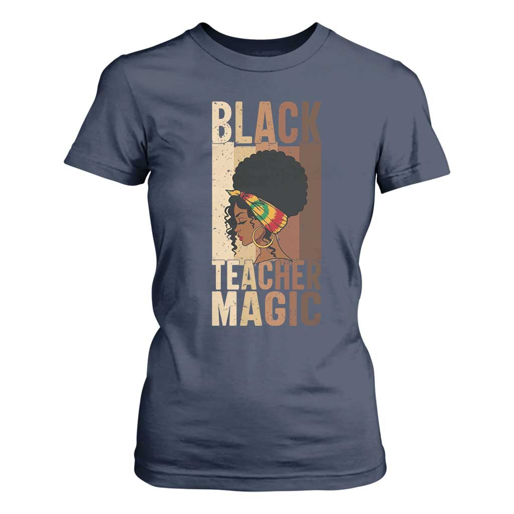 Black Teacher Magic T Shirt For Women African American Pride Teacher Life TS12 Navy Print Your Wear