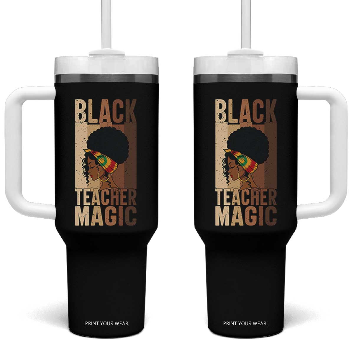 Black Teacher Magic Tumbler With Handle African American Pride Teacher Life TS12 One Size: 40 oz Black Print Your Wear