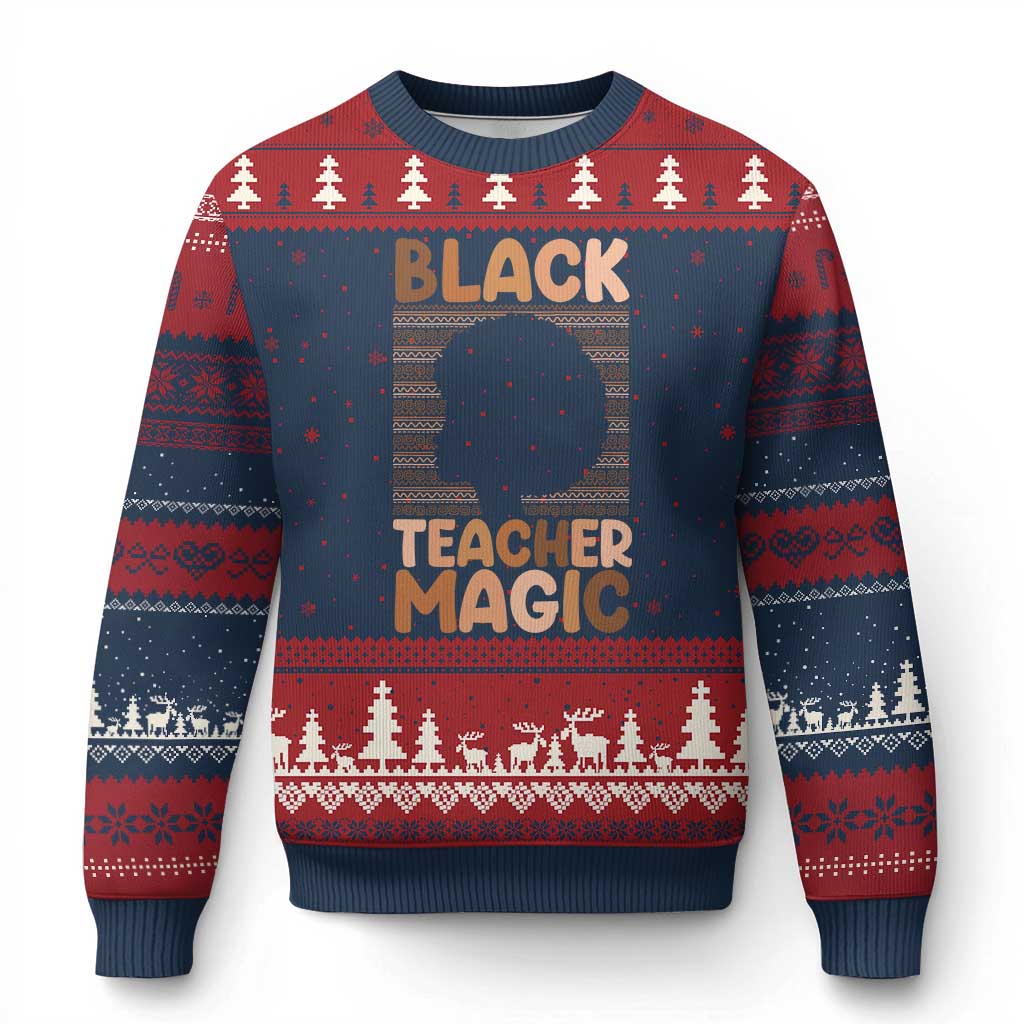 Black Teacher Magic Ugly Christmas Sweater Empowering African American Pride Teacher Gift TS12 Navy Red Print Your Wear