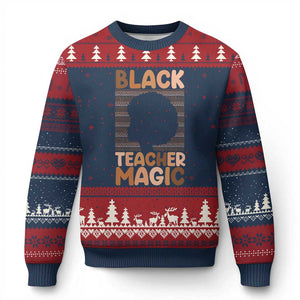 Black Teacher Magic Ugly Christmas Sweater Empowering African American Pride Teacher Gift TS12 Navy Red Print Your Wear