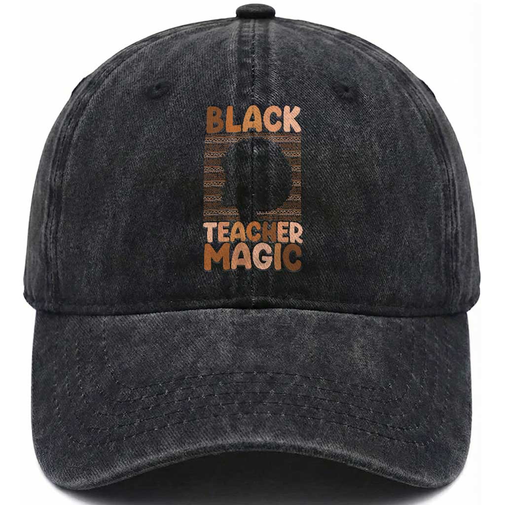 Black Teacher Magic Washed Cotton Baseball Cap Empowering African American Pride Teacher Gift TS12 Print Your Wear