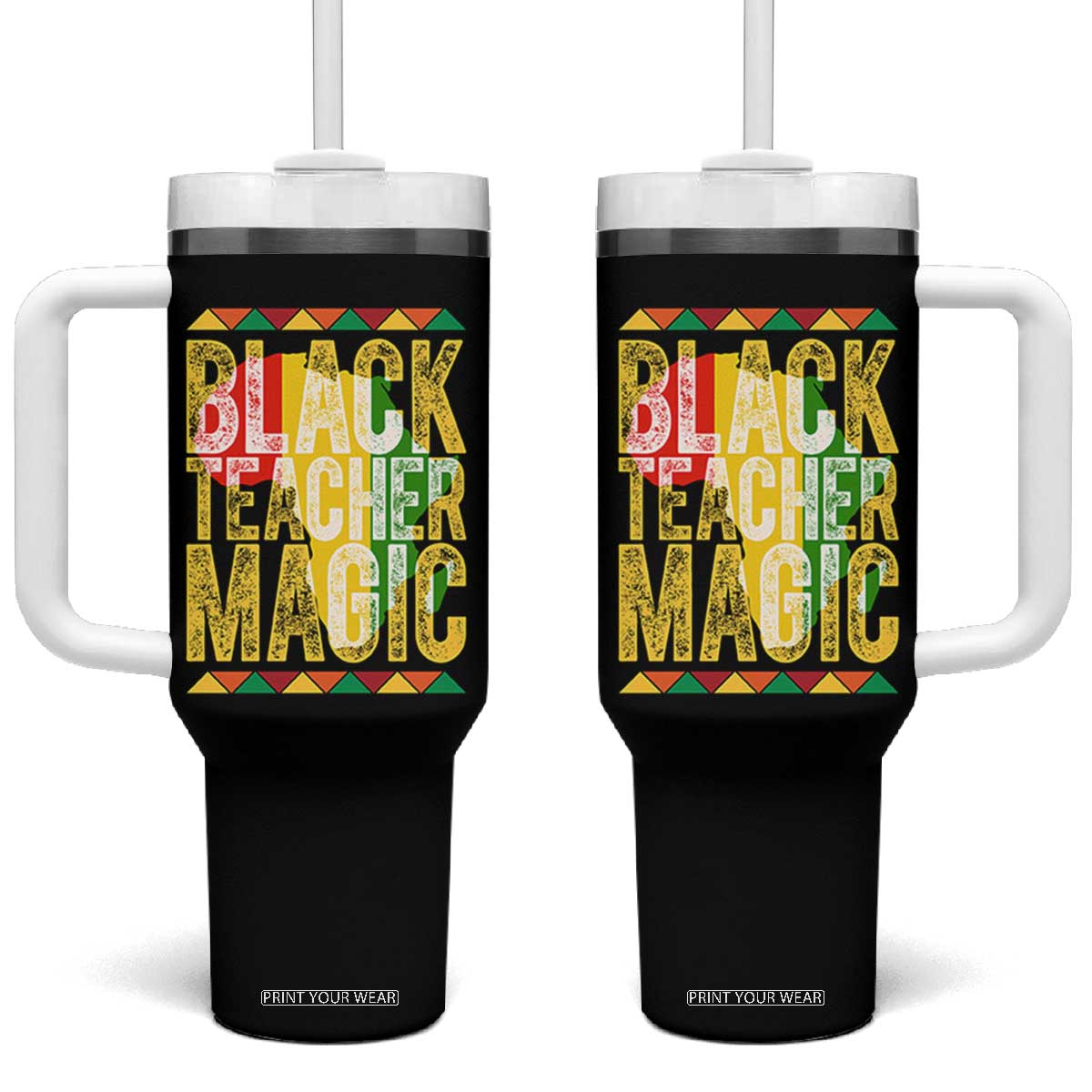 Black History Month Gift Tumbler With Handle Black Teacher Magic TS12 One Size: 40 oz Black Print Your Wear