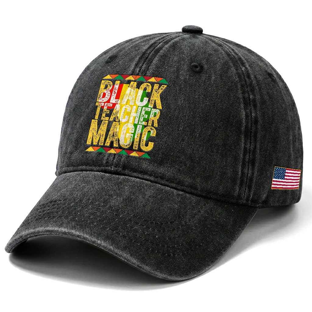 Black History Month Gift Washed Cotton Baseball Cap Black Teacher Magic TS12 Print Your Wear