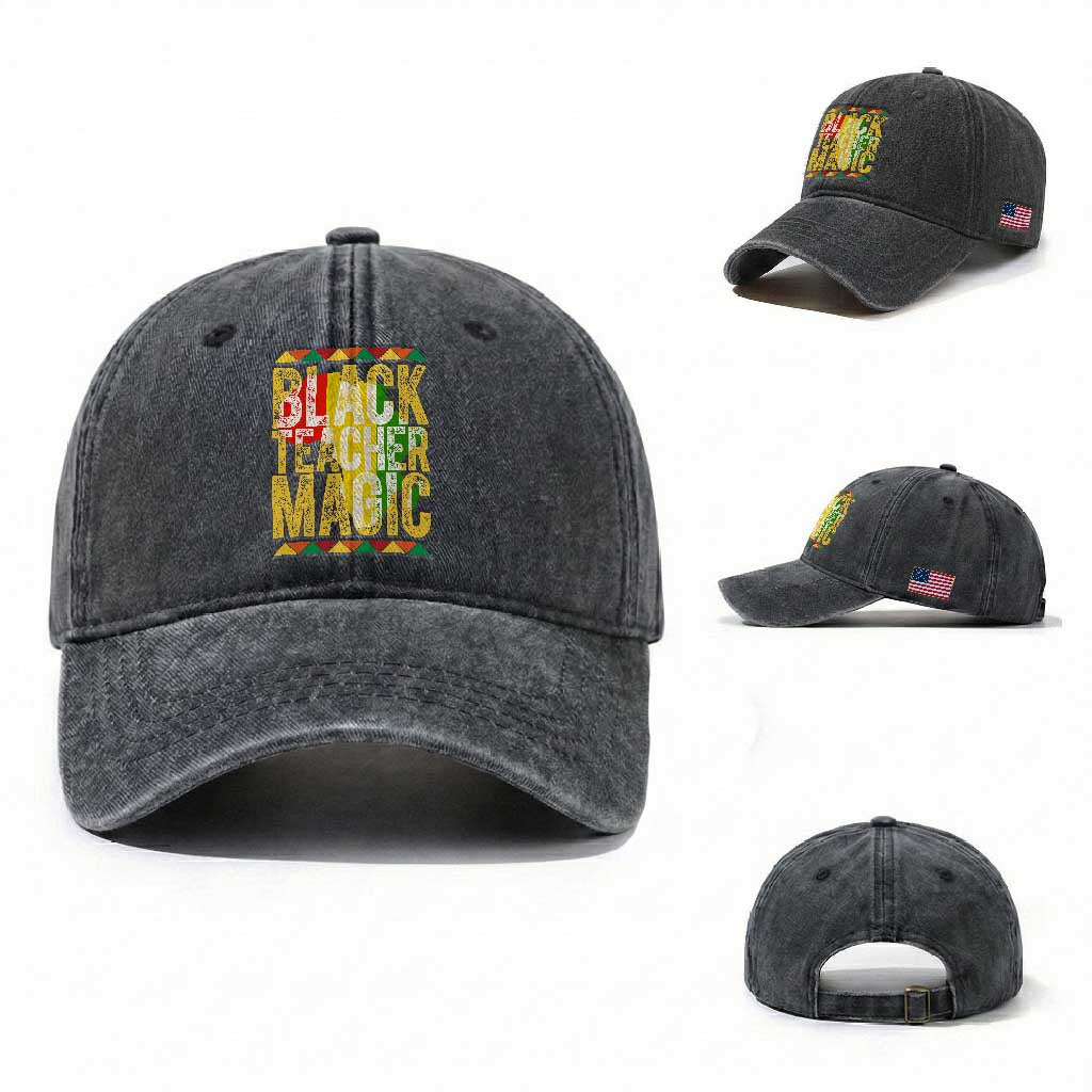 Black History Month Gift Washed Cotton Baseball Cap Black Teacher Magic TS12 Washed Cap Universal Fit Dark Gray Print Your Wear