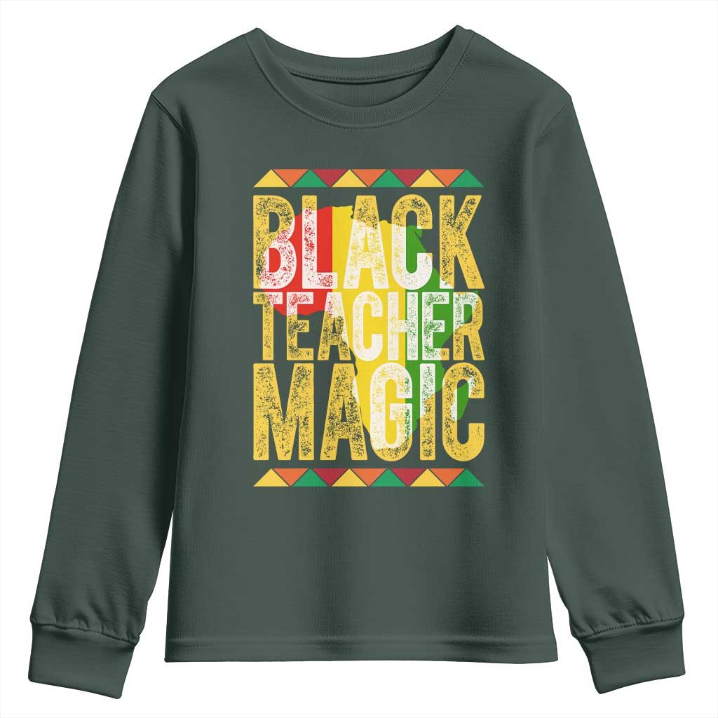 Black History Month Gift Youth Sweatshirt Black Teacher Magic TS12 Dark Forest Green Print Your Wear