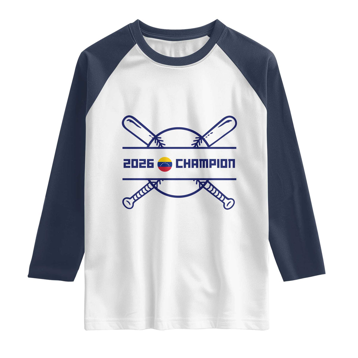 Venezuela Champions 2026 Raglan Shirt Baseball Pride Gift TS12 White Navy Print Your Wear