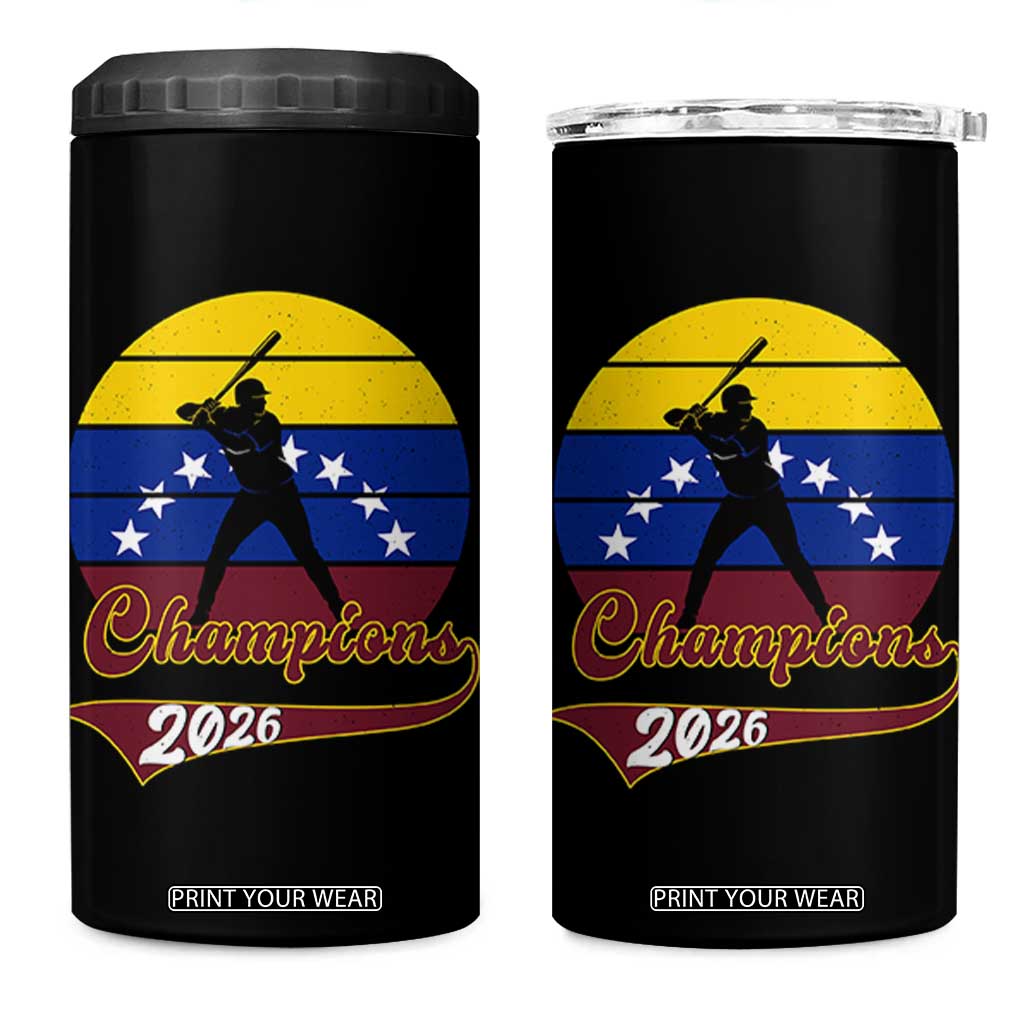 Vintage Venezuela 2026 Champions 4 in 1 Can Cooler Tumbler Patriotic Baseball Pride Gift TS12 One Size: 16 oz Black Print Your Wear