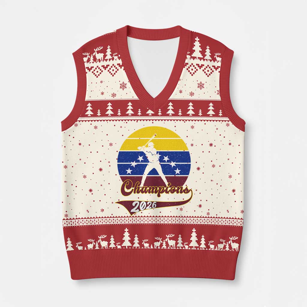 Vintage Venezuela 2026 Champions V-Neck Knit Sweater Vest Patriotic Baseball Pride Gift TS12 Beige Red Print Your Wear