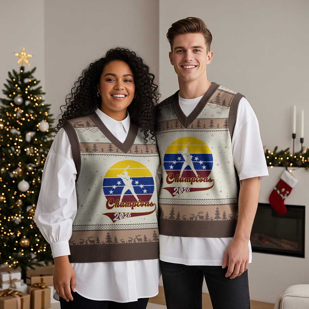 Vintage Venezuela 2026 Champions V-Neck Knit Sweater Vest Patriotic Baseball Pride Gift TS12 Mocha Mousse Print Your Wear