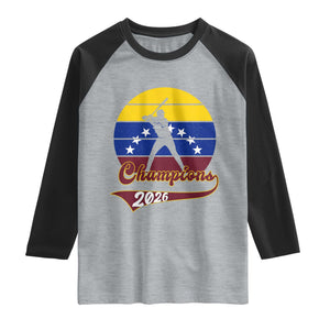 Vintage Venezuela 2026 Champions Raglan Shirt Patriotic Baseball Pride Gift TS12 Heather Gray Black Print Your Wear