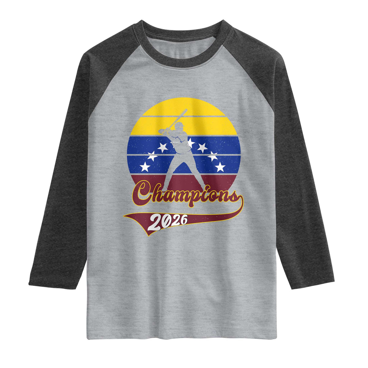 Vintage Venezuela 2026 Champions Raglan Shirt Patriotic Baseball Pride Gift TS12 Heather Gray Heather Charcoal Print Your Wear