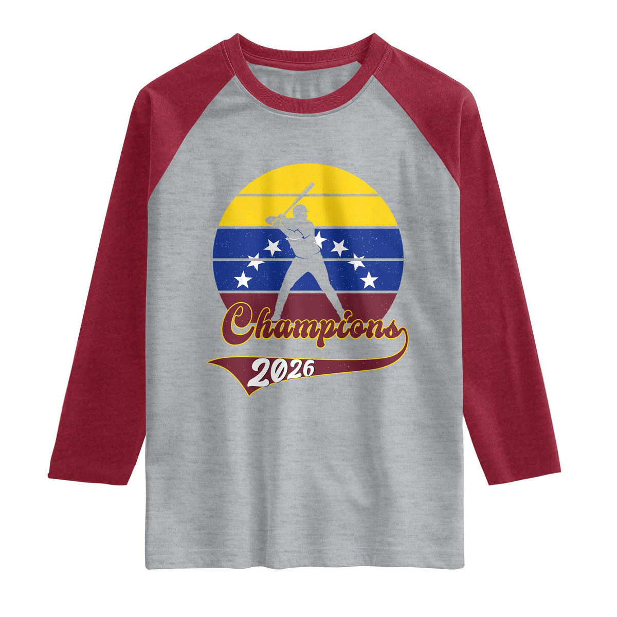 Vintage Venezuela 2026 Champions Raglan Shirt Patriotic Baseball Pride Gift TS12 Heather Gray Heather Red Print Your Wear