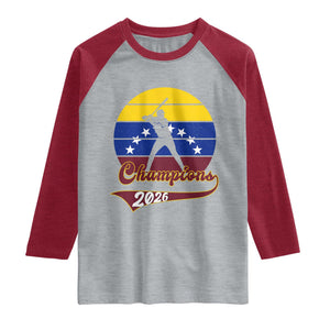 Vintage Venezuela 2026 Champions Raglan Shirt Patriotic Baseball Pride Gift TS12 Heather Gray Heather Red Print Your Wear