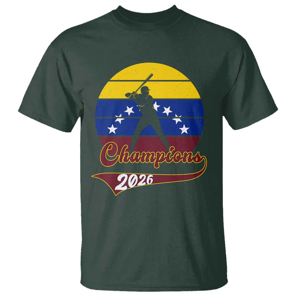 Vintage Venezuela 2026 Champions T Shirt Patriotic Baseball Pride Gift TS12 Dark Forest Green Print Your Wear
