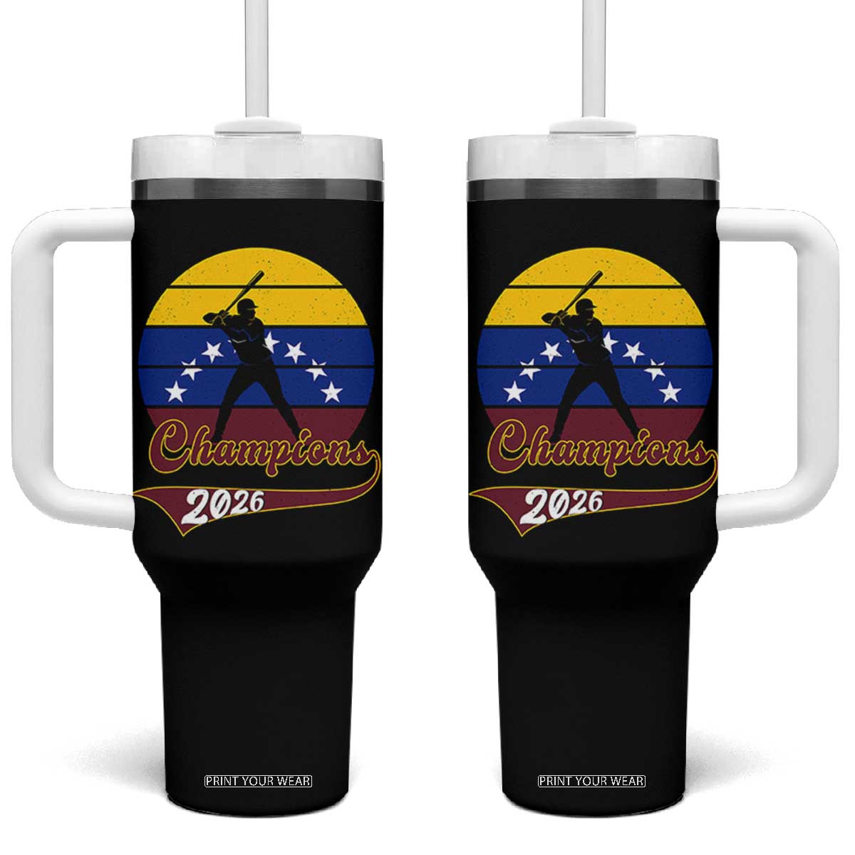 Vintage Venezuela 2026 Champions Tumbler With Handle Patriotic Baseball Pride Gift TS12 One Size: 40 oz Black Print Your Wear