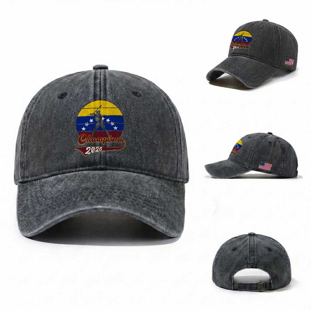 Vintage Venezuela 2026 Champions Washed Cotton Baseball Cap Patriotic Baseball Pride Gift TS12 Washed Cap Universal Fit Dark Gray Print Your Wear
