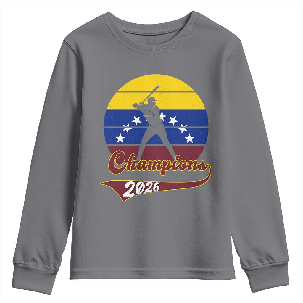 Vintage Venezuela 2026 Champions Youth Sweatshirt Patriotic Baseball Pride Gift TS12 Charcoal Print Your Wear