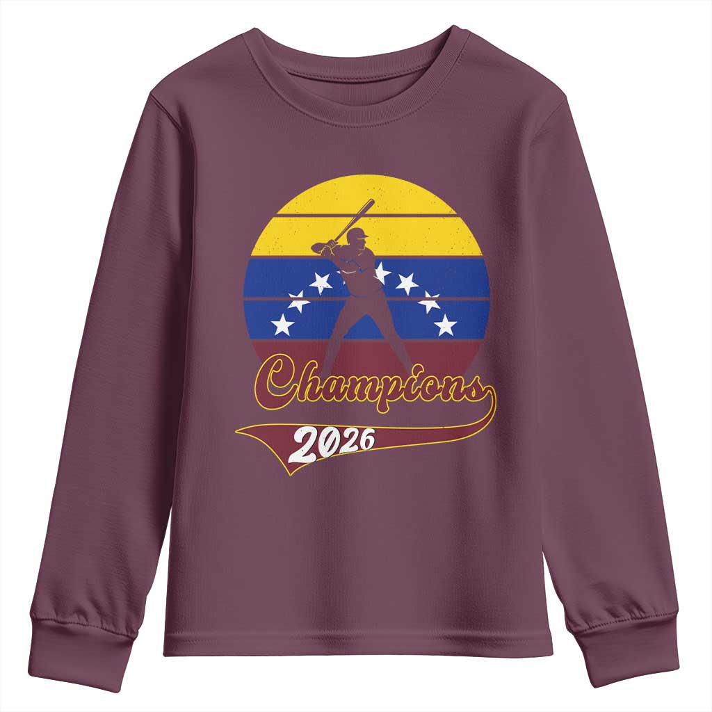 Vintage Venezuela 2026 Champions Youth Sweatshirt Patriotic Baseball Pride Gift TS12 Maroon Print Your Wear