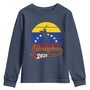 Vintage Venezuela 2026 Champions Youth Sweatshirt Patriotic Baseball Pride Gift TS12 Navy Print Your Wear