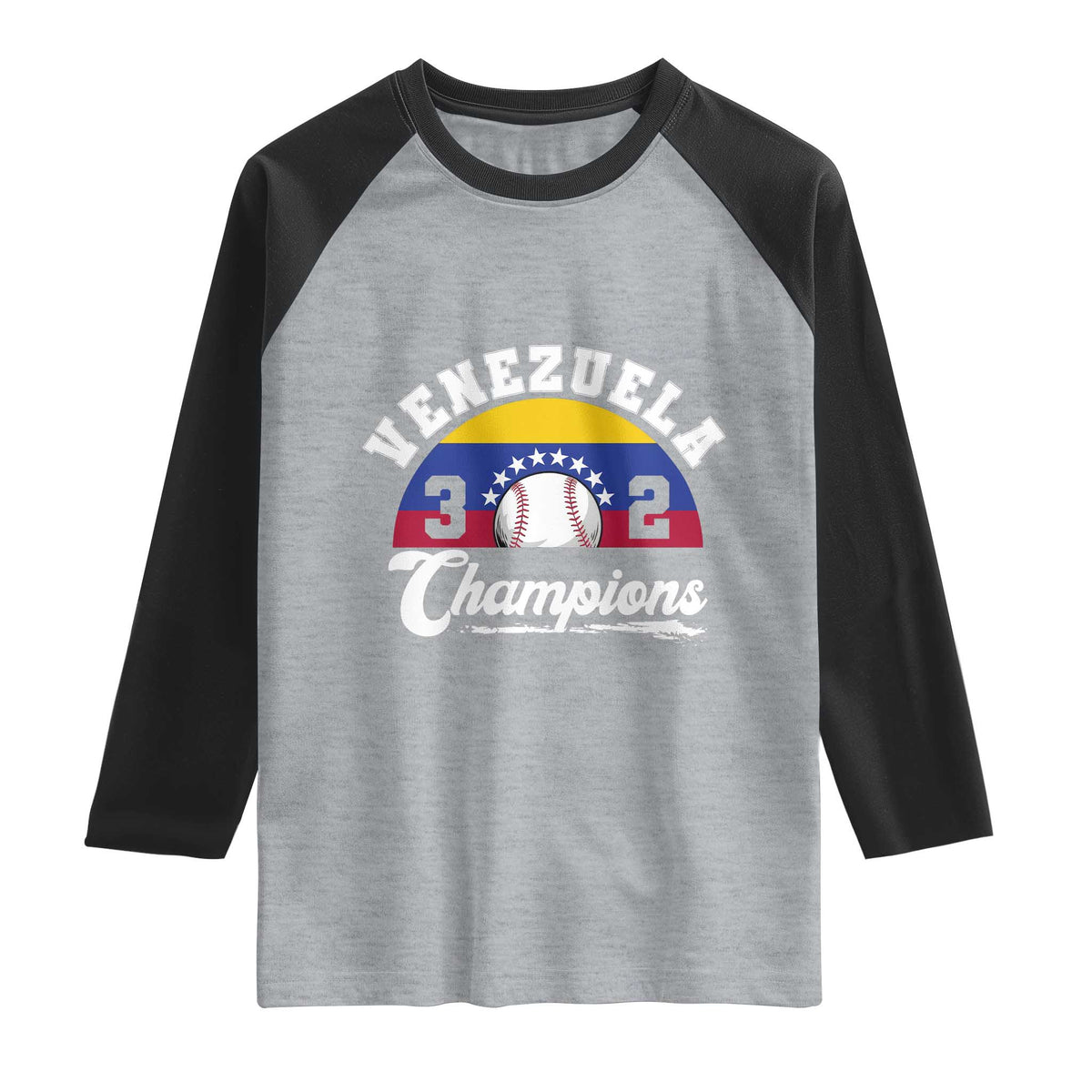Venezuela 2026 Champions Raglan Shirt Baseball Patriotic Pride TS12 Heather Gray Black Print Your Wear