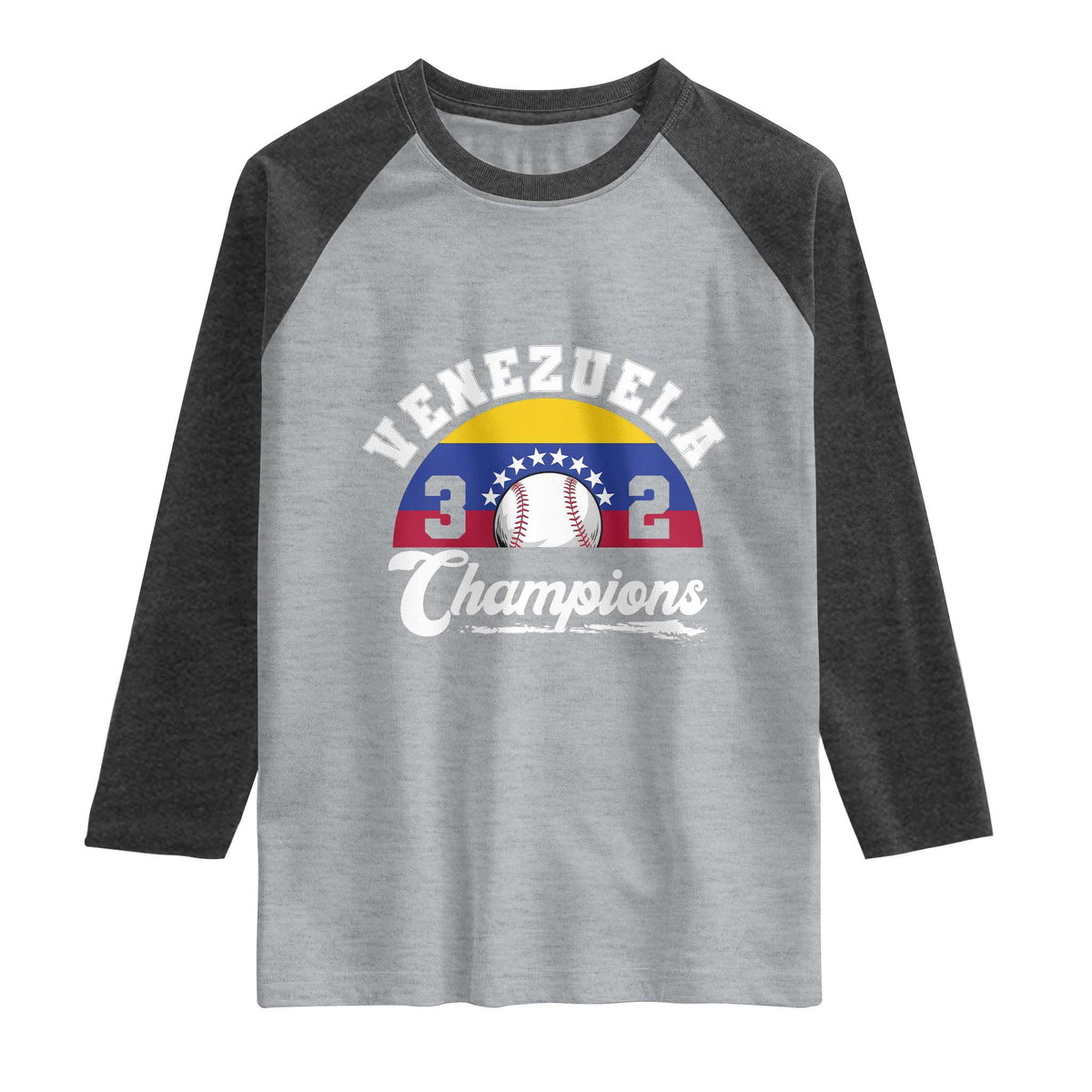 Venezuela 2026 Champions Raglan Shirt Baseball Patriotic Pride TS12 Heather Gray Heather Charcoal Print Your Wear