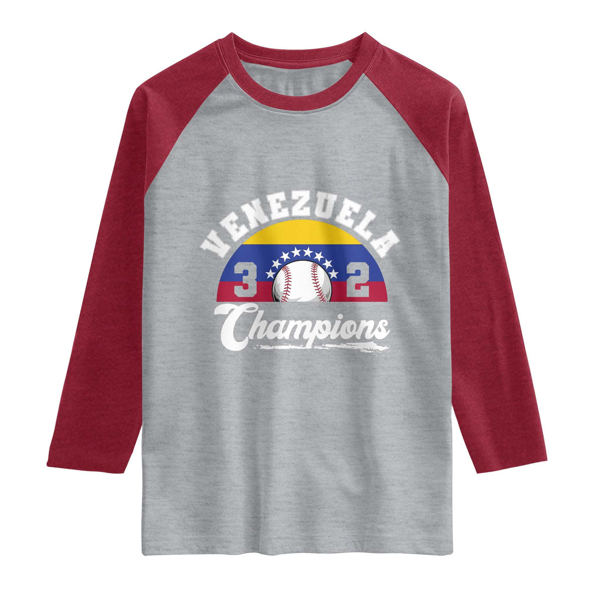 Venezuela 2026 Champions Raglan Shirt Baseball Patriotic Pride TS12 Heather Gray Heather Red Print Your Wear