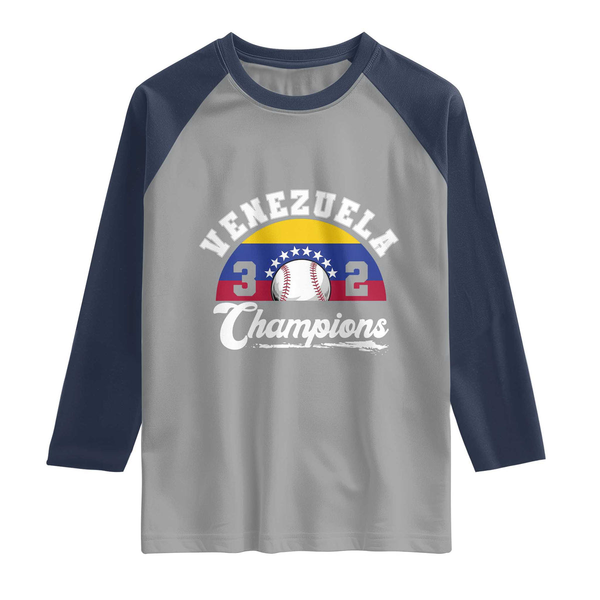 Venezuela 2026 Champions Raglan Shirt Baseball Patriotic Pride TS12 Sport Gray Navy Print Your Wear