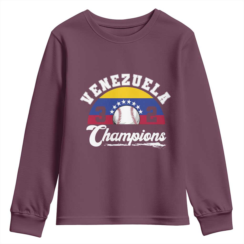 Venezuela 2026 Champions Youth Sweatshirt Baseball Patriotic Pride TS12 Maroon Print Your Wear