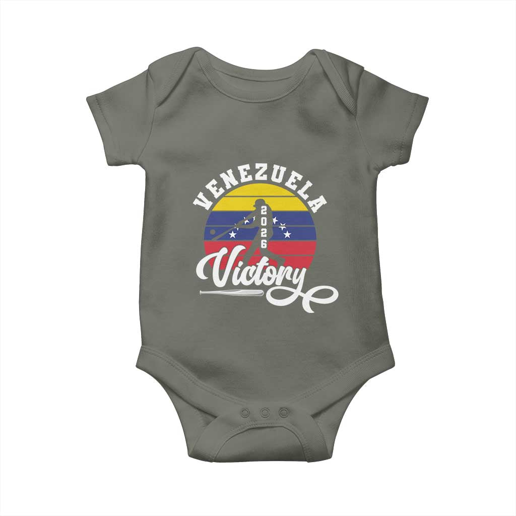 Venezuela 2026 Victory Baseball Baby Onesie Retro Softball Player Gift TS12 Military Green Print Your Wear