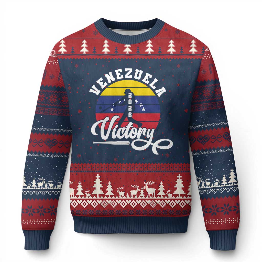 Venezuela 2026 Victory Baseball Ugly Christmas Sweater Retro Softball Player Gift TS12 Navy Red Print Your Wear
