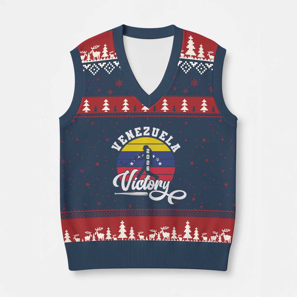 Venezuela 2026 Victory Baseball V-Neck Knit Sweater Vest Retro Softball Player Gift TS12 Navy Red Print Your Wear