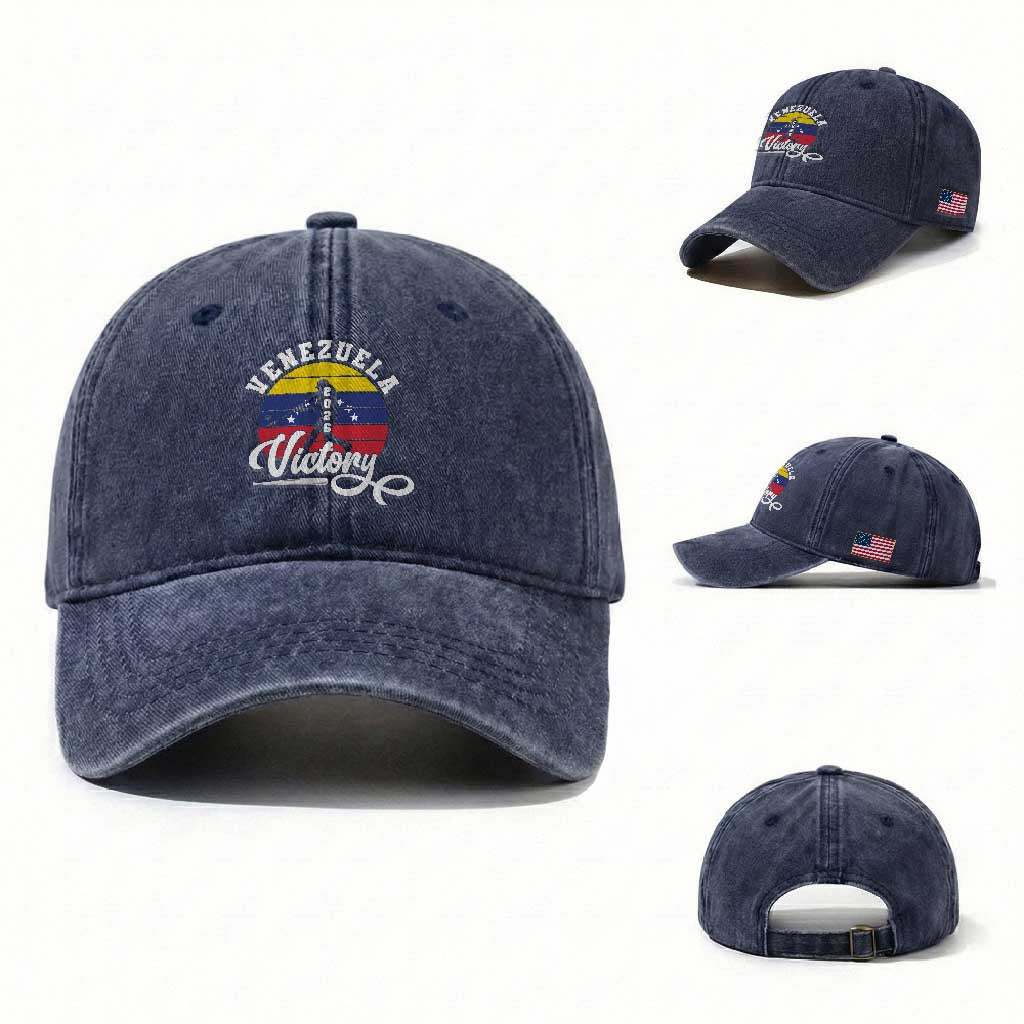 Venezuela 2026 Victory Baseball Washed Cotton Baseball Cap Retro Softball Player Gift TS12 Washed Cap Universal Fit Navy Print Your Wear