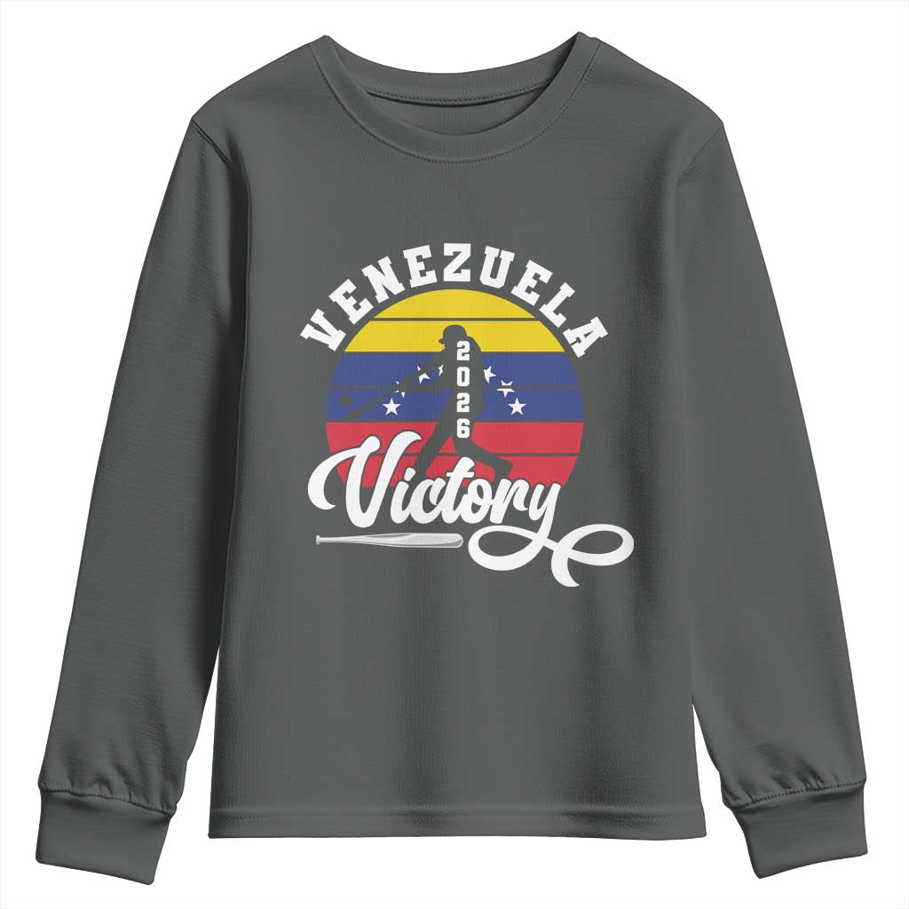 Venezuela 2026 Victory Baseball Youth Sweatshirt Retro Softball Player Gift TS12 Dark Heather Print Your Wear