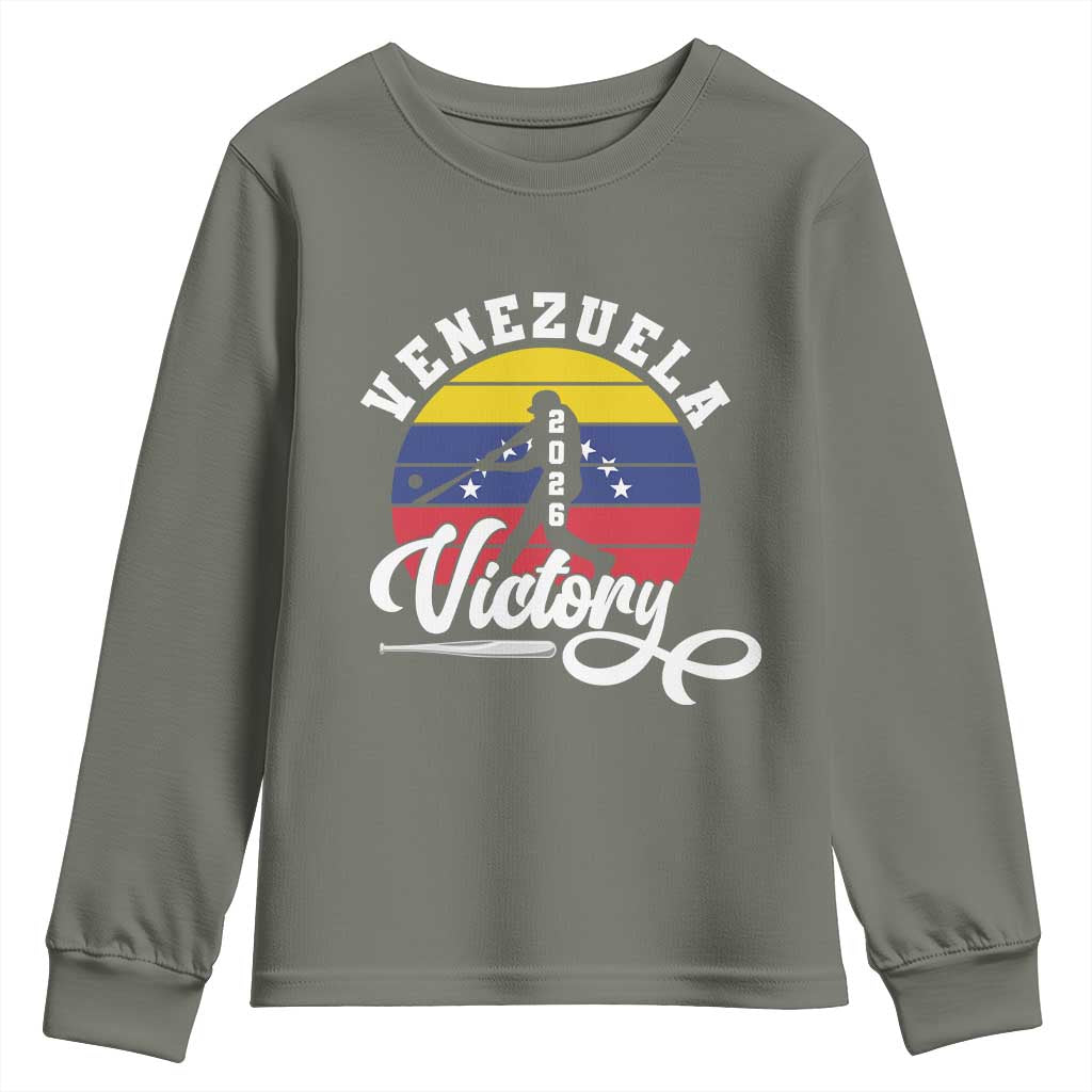 Venezuela 2026 Victory Baseball Youth Sweatshirt Retro Softball Player Gift TS12 Military Green Print Your Wear