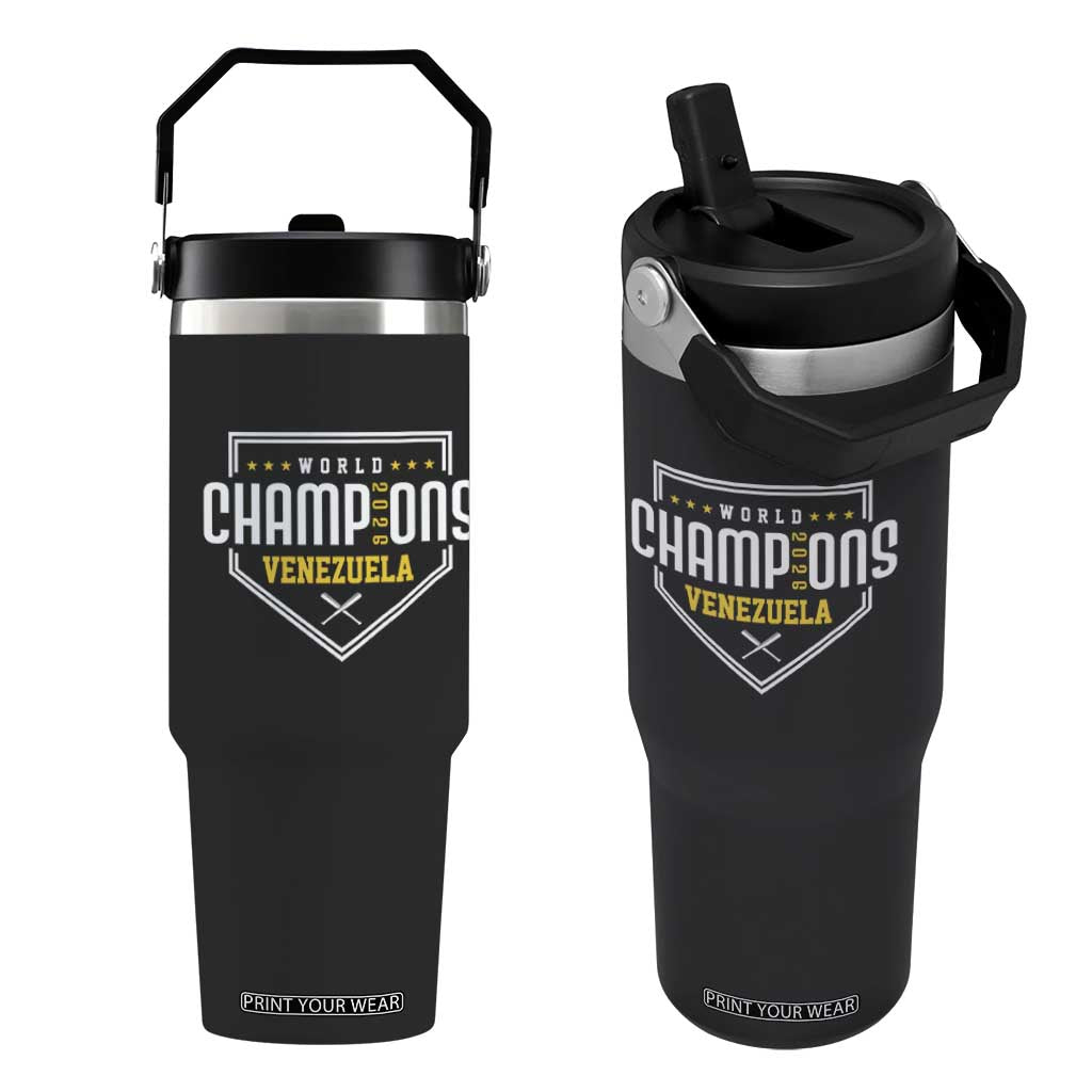 Venezuela 2026 Champions Flip Straw Tumbler Baseball Venezuelan Pride TS12 One Size: 30 oz Black Print Your Wear