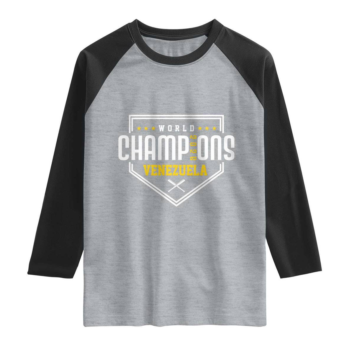 Venezuela 2026 Champions Raglan Shirt Baseball Venezuelan Pride TS12 Heather Gray Black Print Your Wear