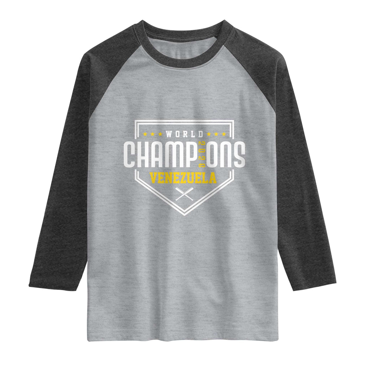 Venezuela 2026 Champions Raglan Shirt Baseball Venezuelan Pride TS12 Heather Gray Heather Charcoal Print Your Wear