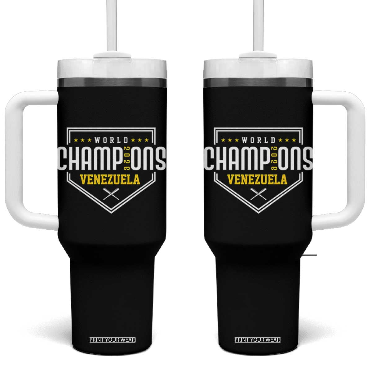 Venezuela 2026 Champions Tumbler With Handle Baseball Venezuelan Pride TS12 One Size: 40 oz Black Print Your Wear