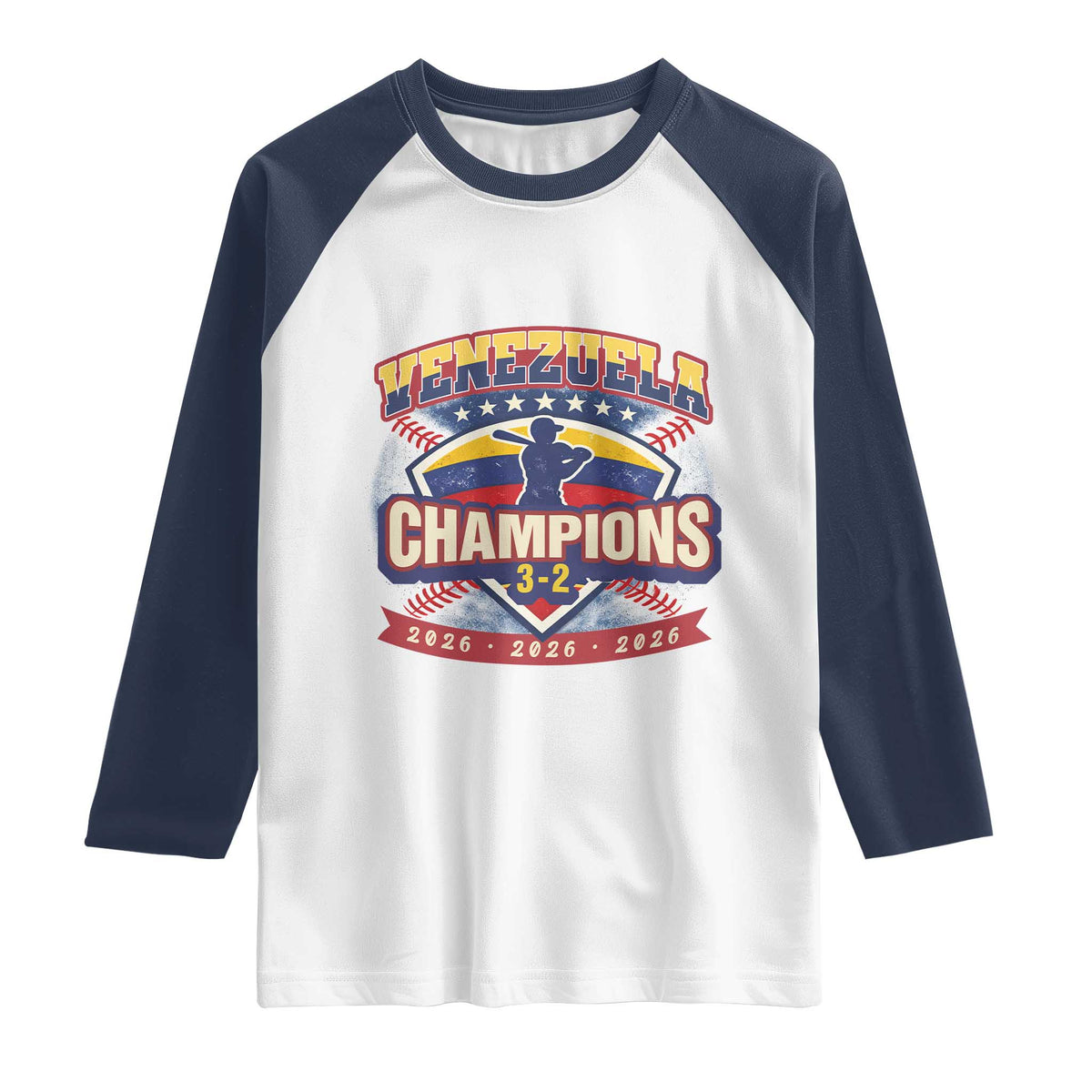 Venezuela 2026 Champions Raglan Shirt Baseball Fan Pride TS12 White Navy Print Your Wear