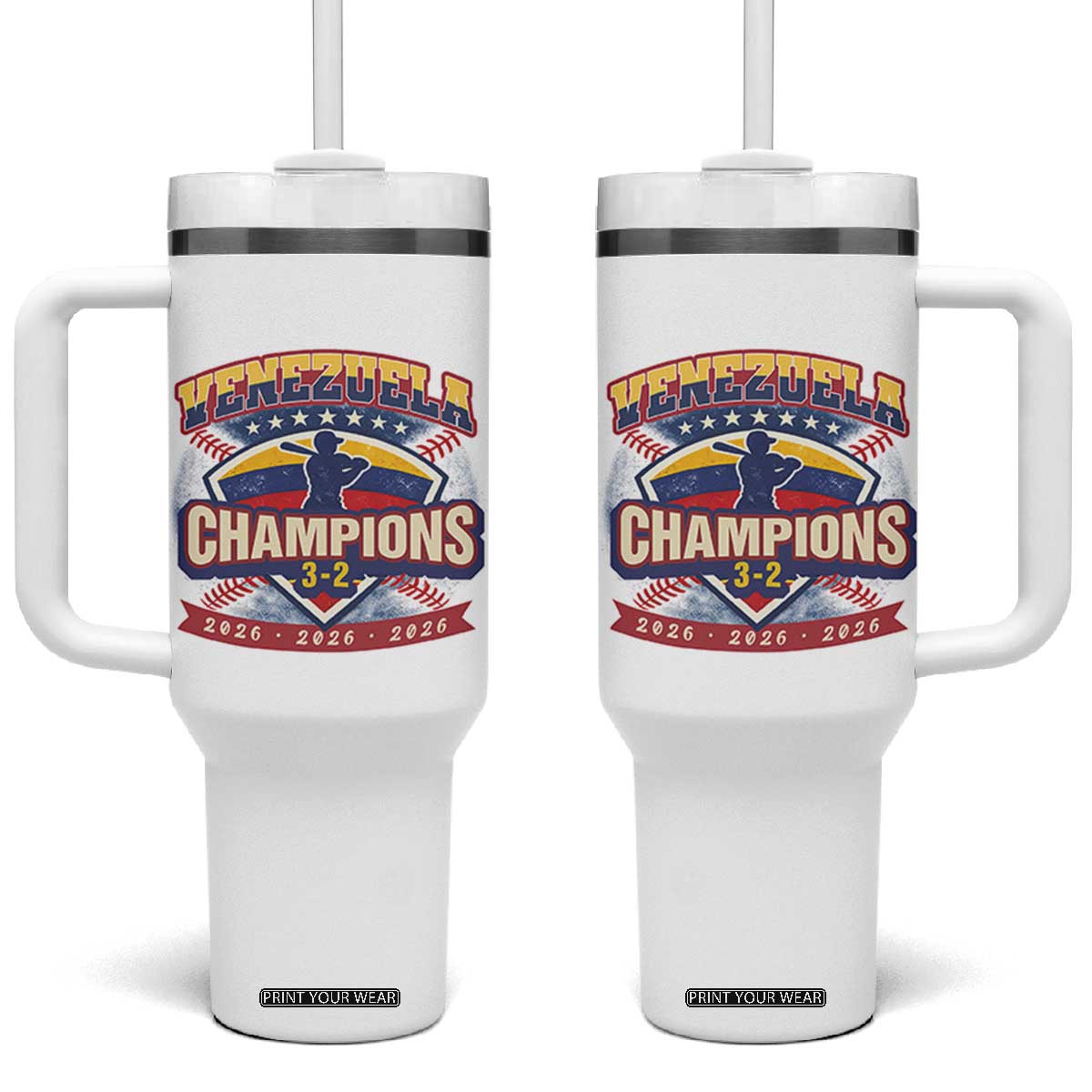 Venezuela 2026 Champions Tumbler With Handle Baseball Fan Pride TS12 One Size: 40 oz White Print Your Wear