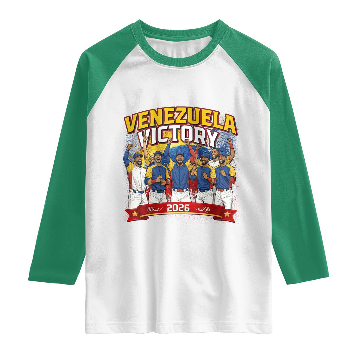Venezuela Baseball Victory Raglan Shirt Venezuelan Pride Gift TS12 White Kelly Green Print Your Wear