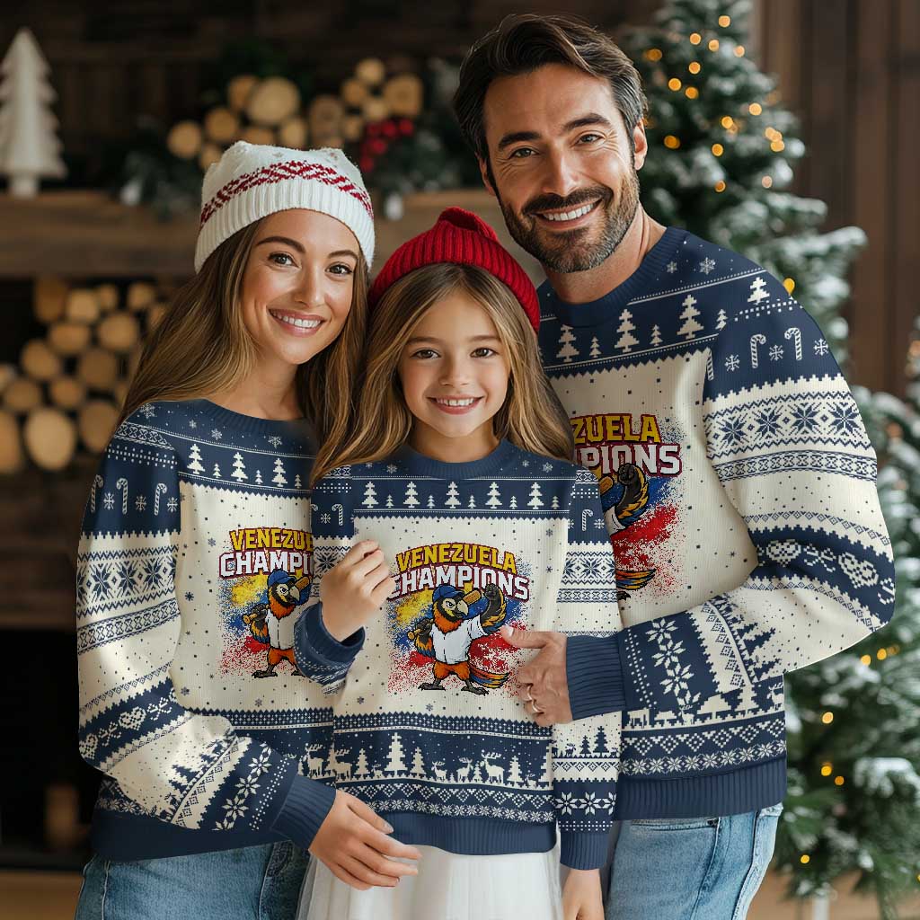 Venezuela Baseball Champions Ugly Christmas Sweater Troupial Bird Patriotic Pride TS12 Beige Navy Print Your Wear