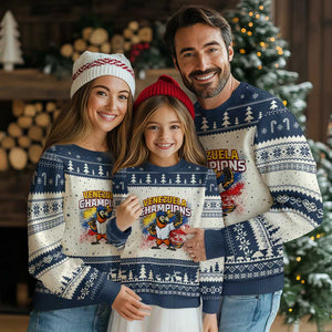 Venezuela Baseball Champions Ugly Christmas Sweater Troupial Bird Patriotic Pride TS12 Beige Navy Print Your Wear