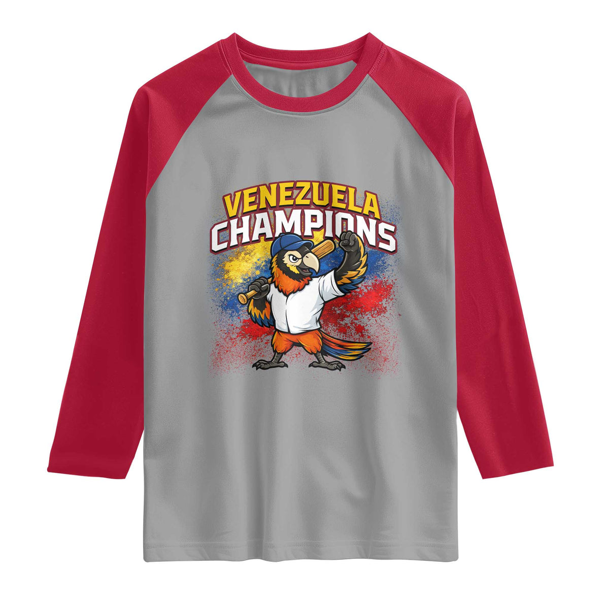 Venezuela Baseball Champions Raglan Shirt Troupial Bird Patriotic Pride TS12 Sport Gray Red Print Your Wear